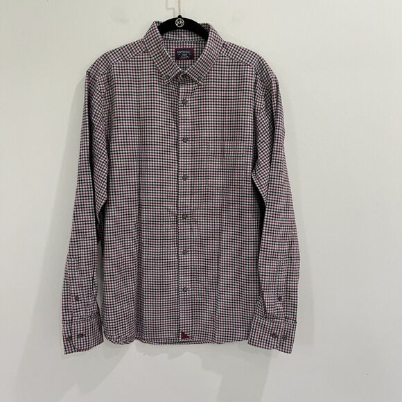 Untuckit Men's Button Down Long Sleeve Shirt Red Flannel Plaid Size Large - Picture 1 of 6